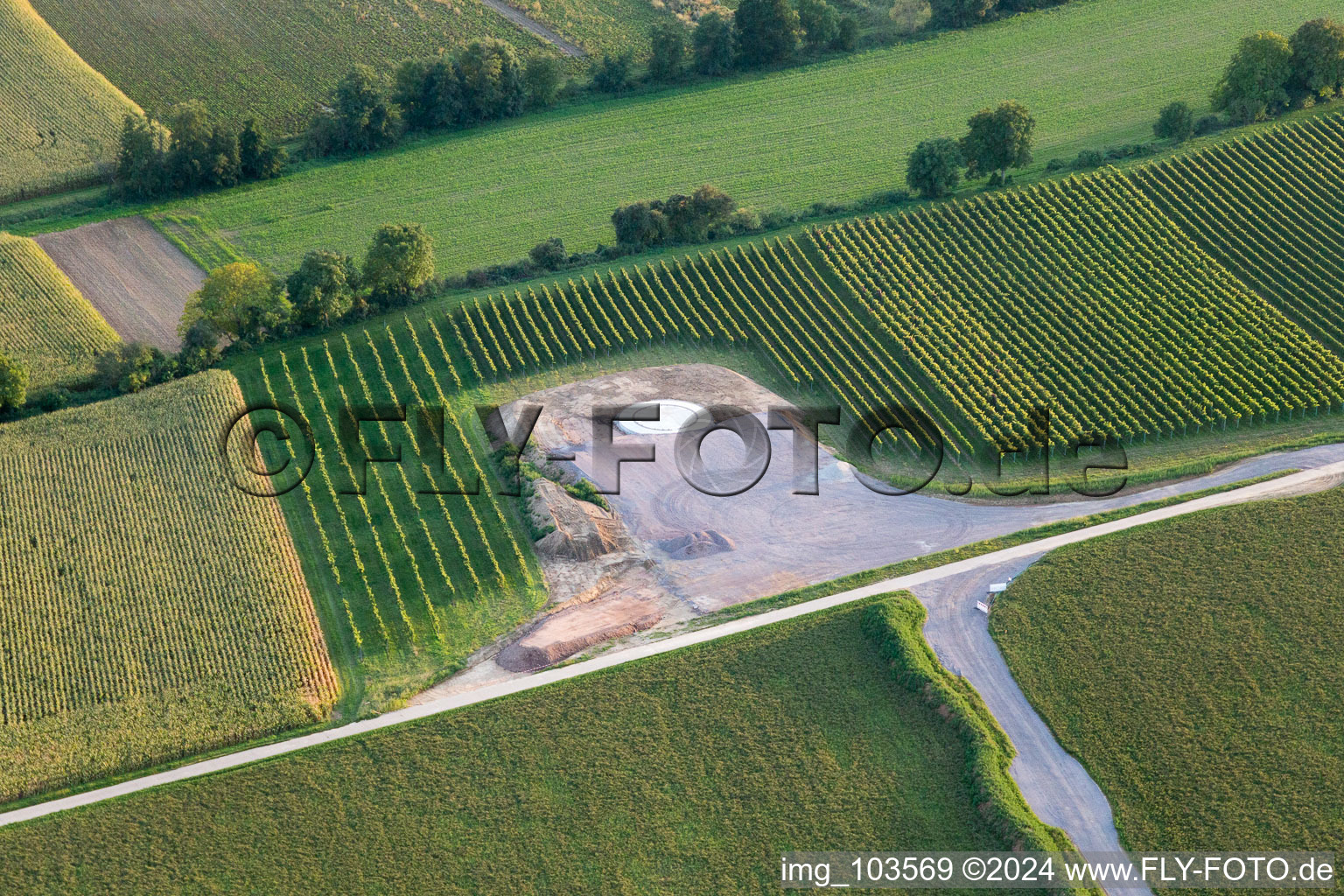 Oblique view of Construction site of the EnBW wind farm Freckenfeld - for a wind turbine with 6 wind turbines in Freckenfeld in the state Rhineland-Palatinate, Germany