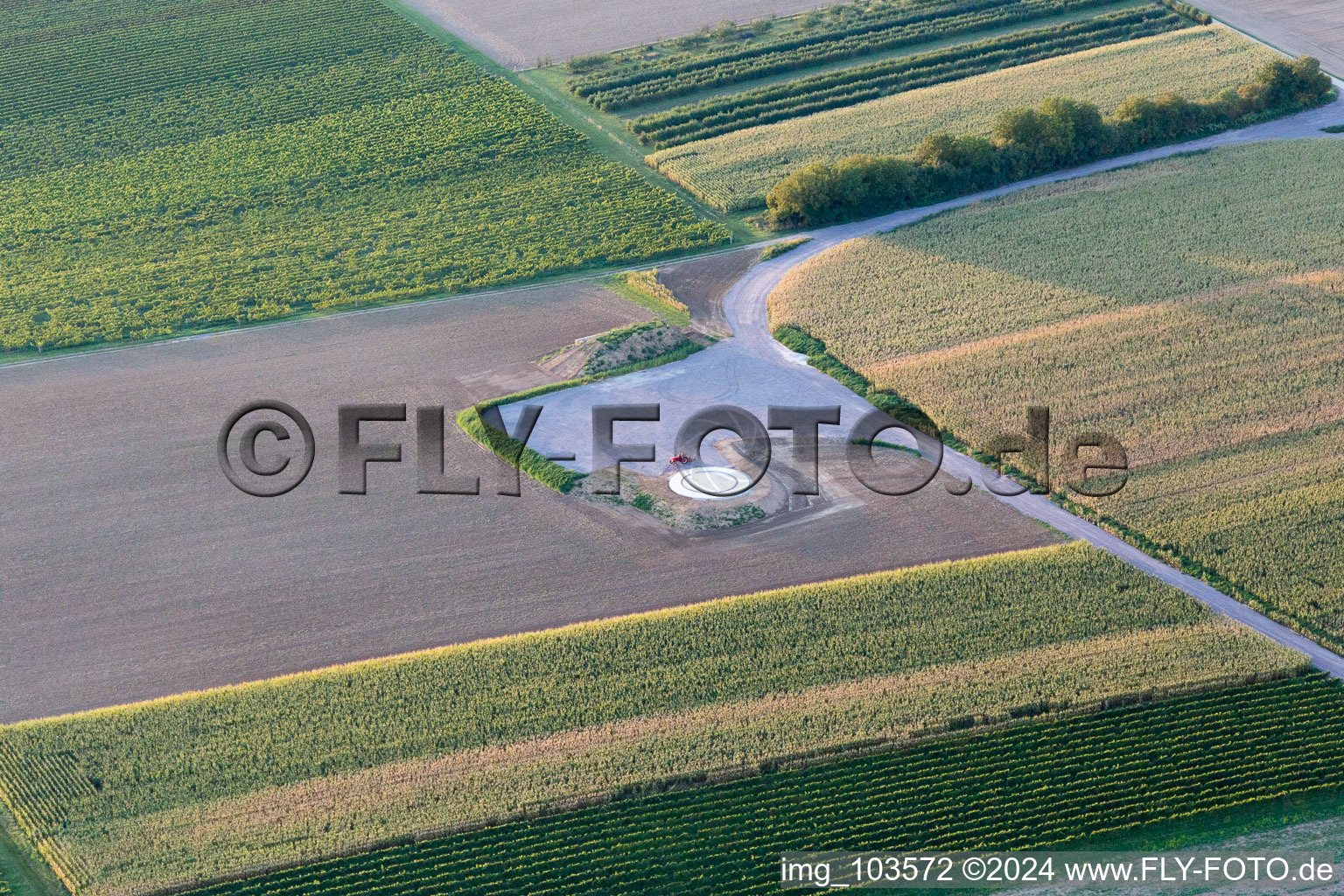 Construction site of the EnBW wind farm Freckenfeld - for wind energy plant with 6 wind turbines in Freckenfeld in the state Rhineland-Palatinate, Germany out of the air