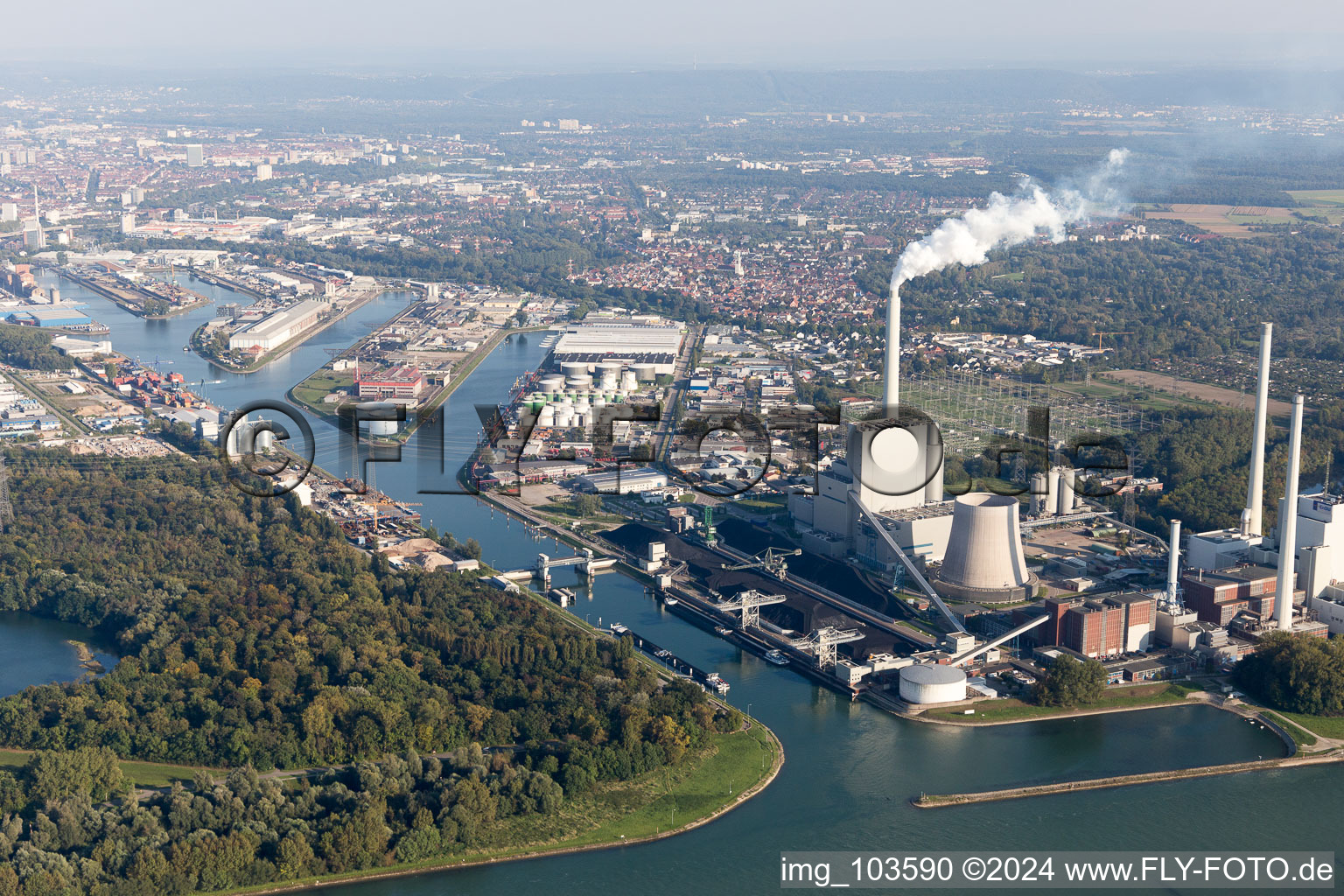 Bird's eye view of District Rheinhafen in Karlsruhe in the state Baden-Wuerttemberg, Germany