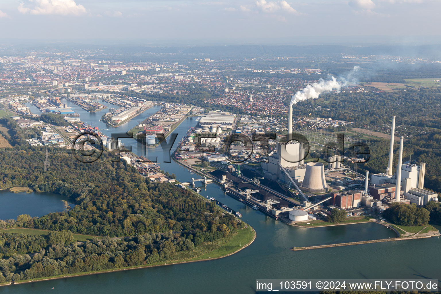 District Rheinhafen in Karlsruhe in the state Baden-Wuerttemberg, Germany viewn from the air