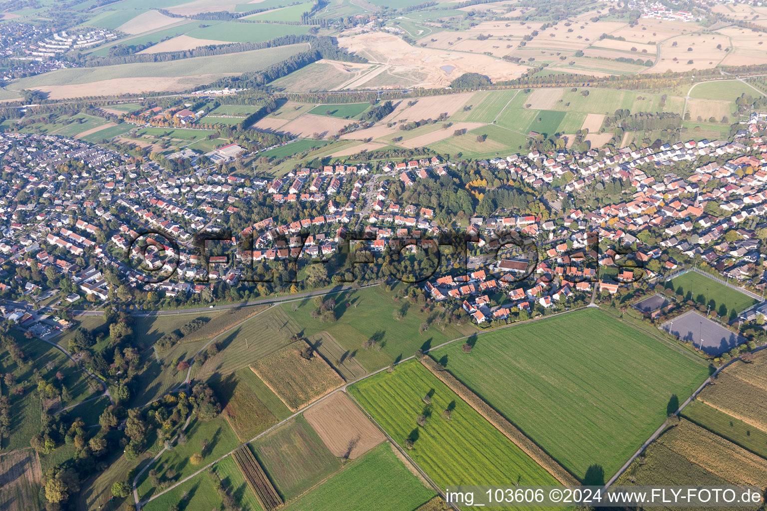 Aerial view of District Palmbach in Karlsruhe in the state Baden-Wuerttemberg, Germany