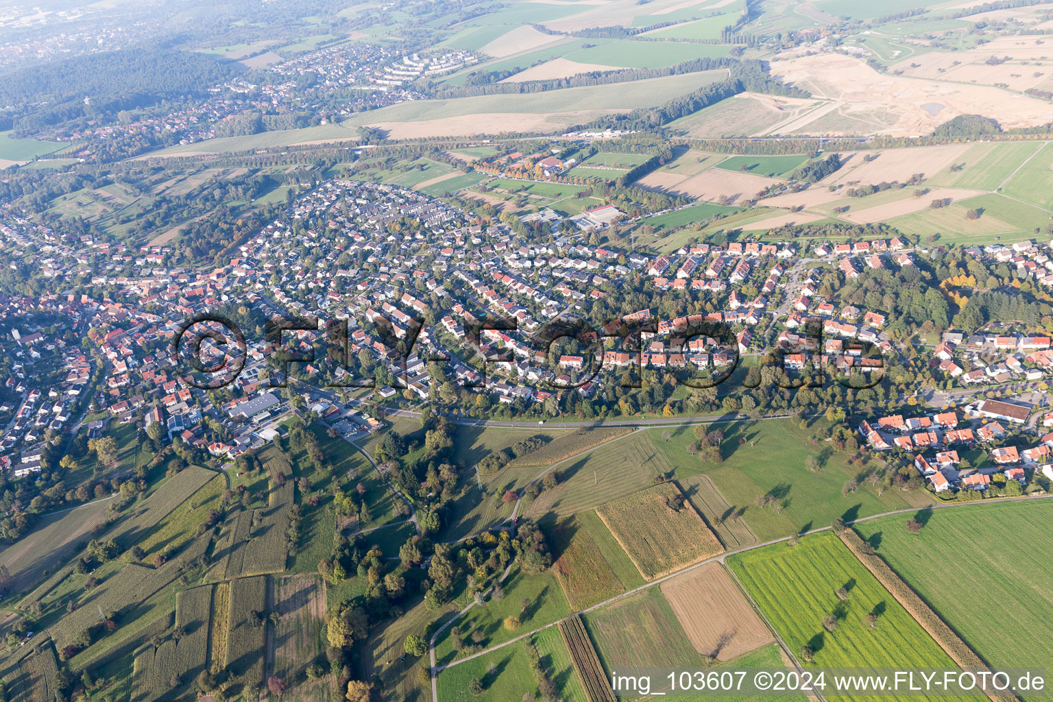 Aerial photograpy of District Palmbach in Karlsruhe in the state Baden-Wuerttemberg, Germany