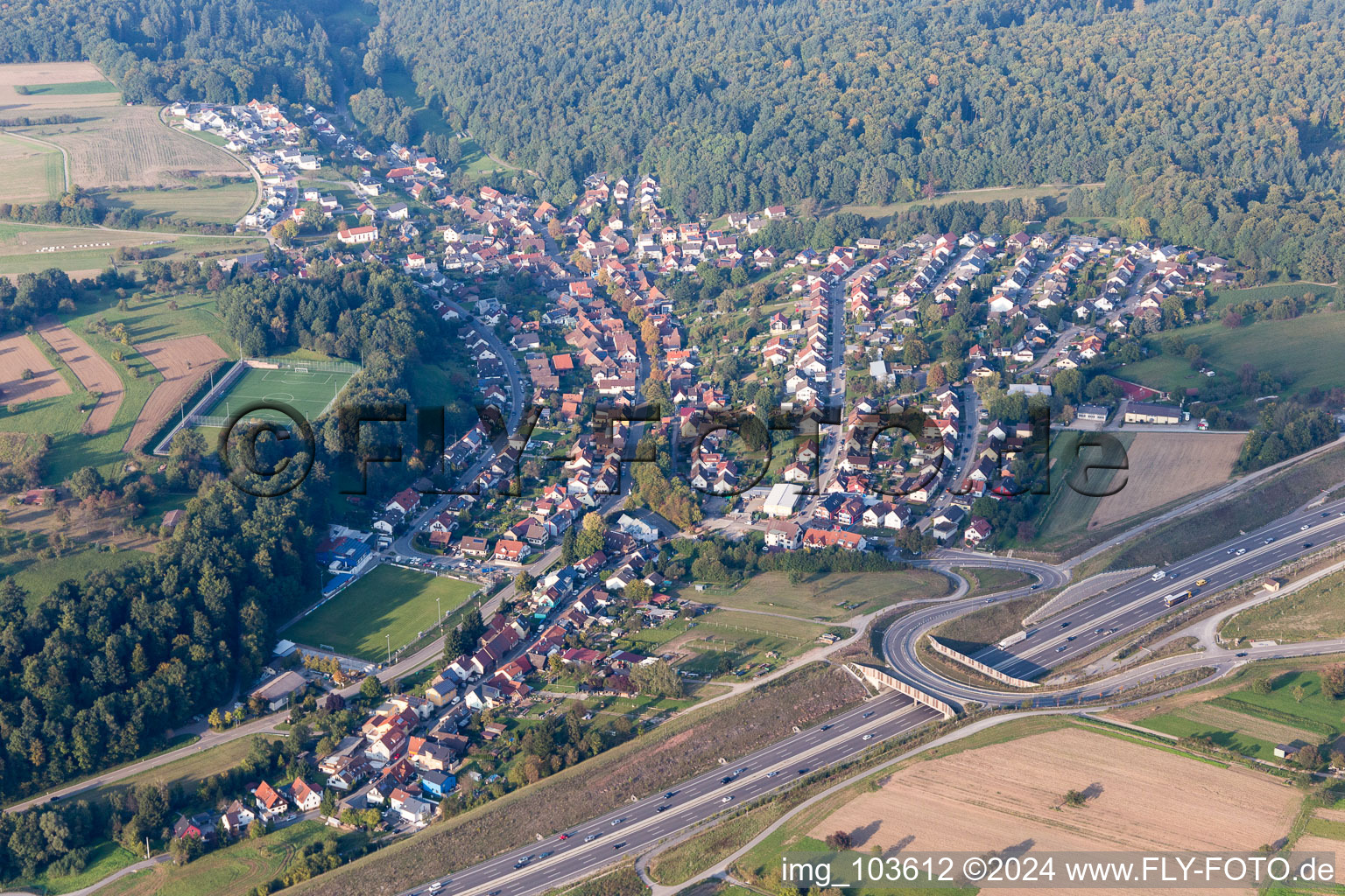 Village view in the district Mutschelbach in Karlsbad in the state Baden-Wurttemberg, Germany