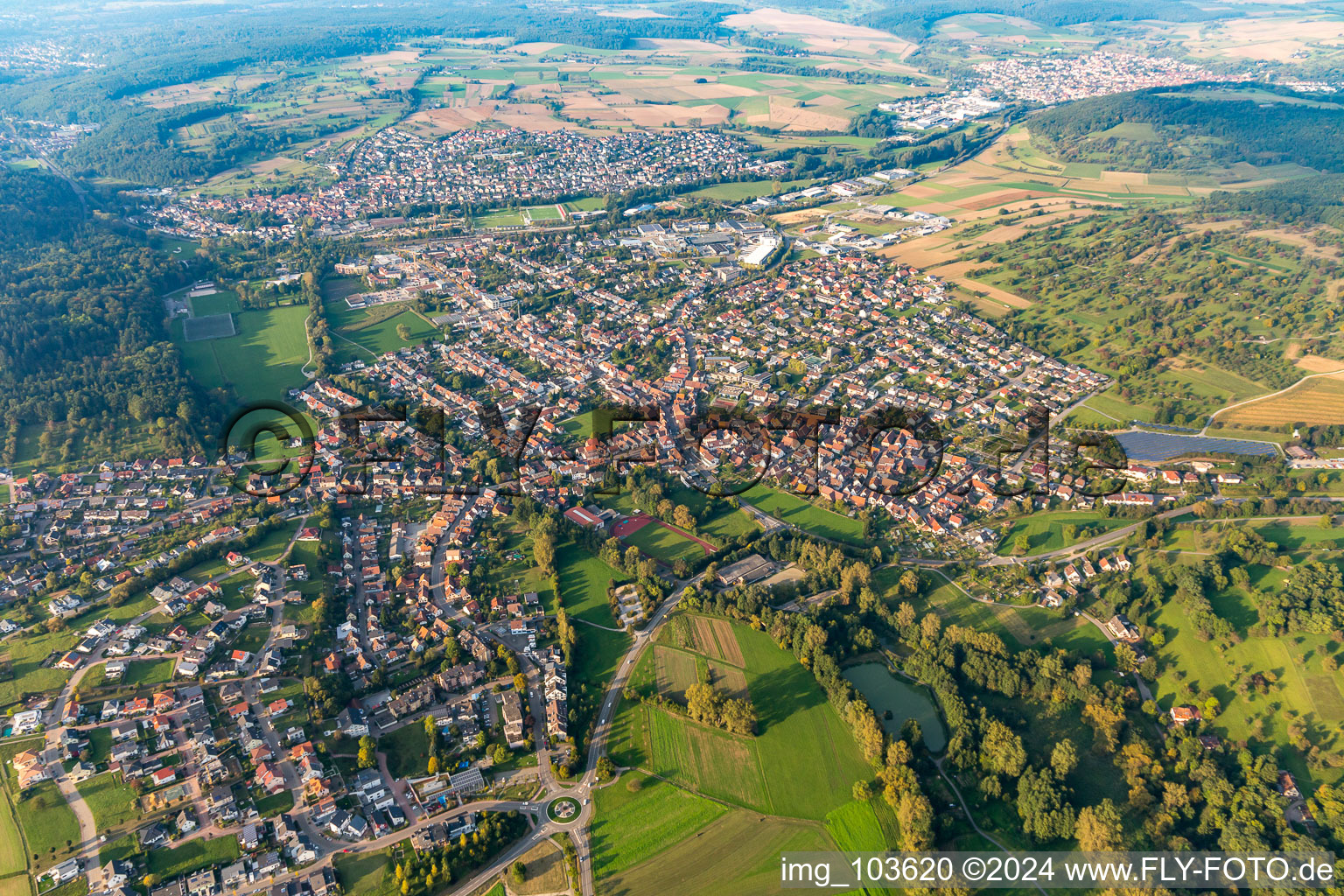 Town View of the streets and houses of the residential areas in the district Wilferdingen in Remchingen in the state Baden-Wurttemberg, Germany