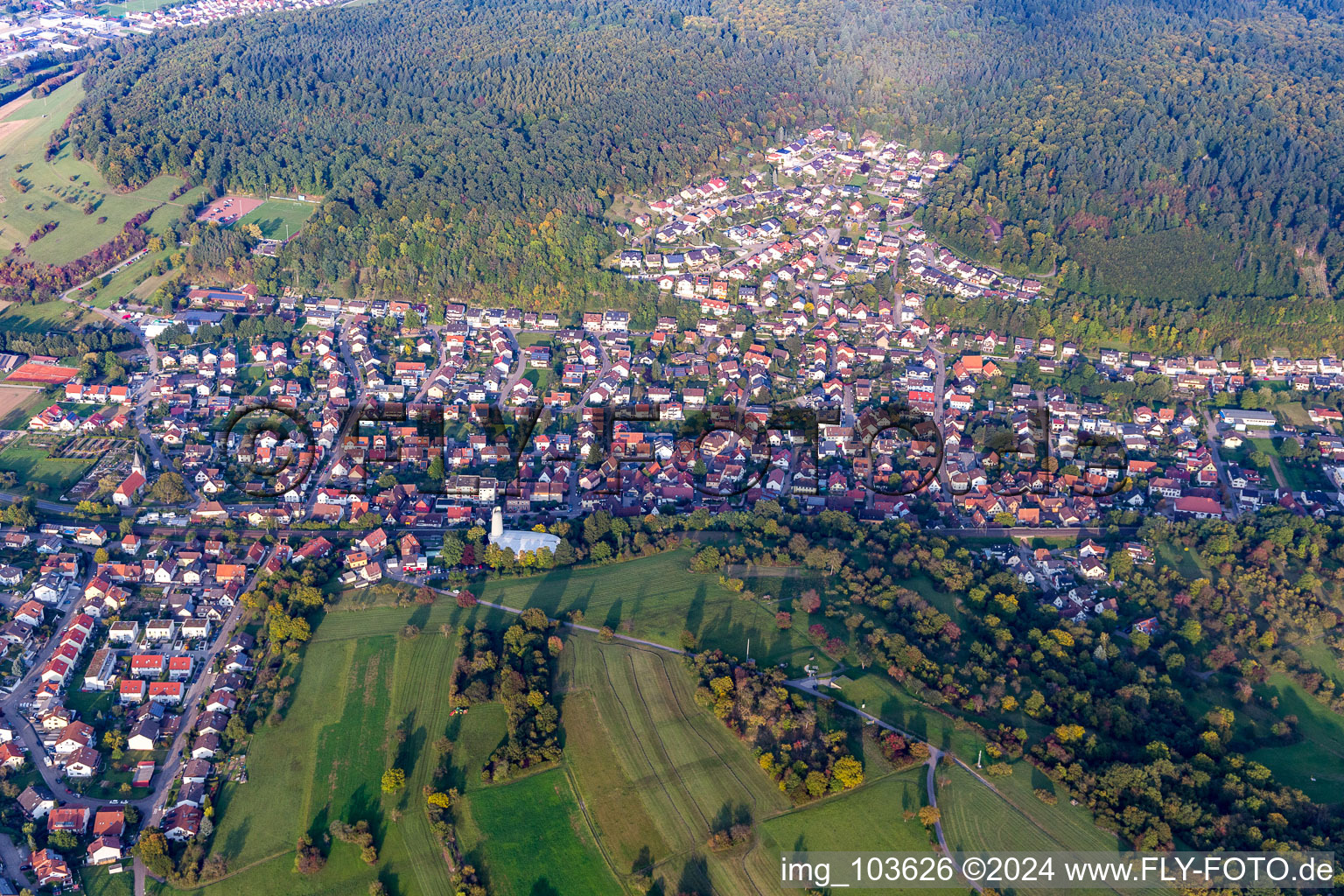 Oblique view of Kämpfelbach in the state Baden-Wuerttemberg, Germany