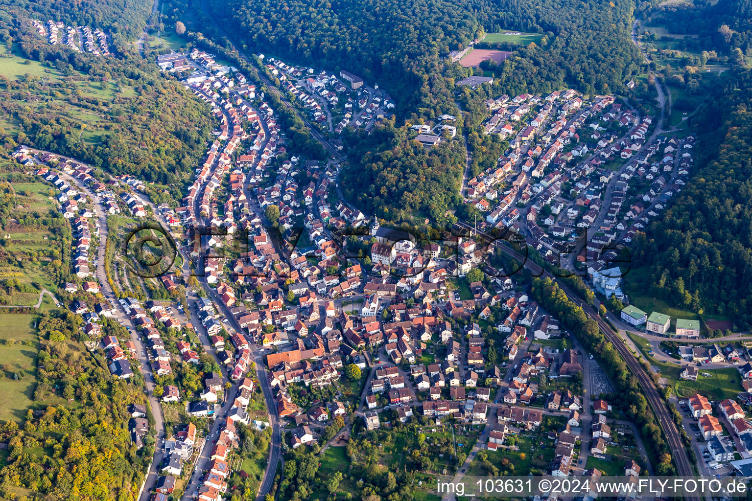 District Ersingen in Kämpfelbach in the state Baden-Wuerttemberg, Germany out of the air