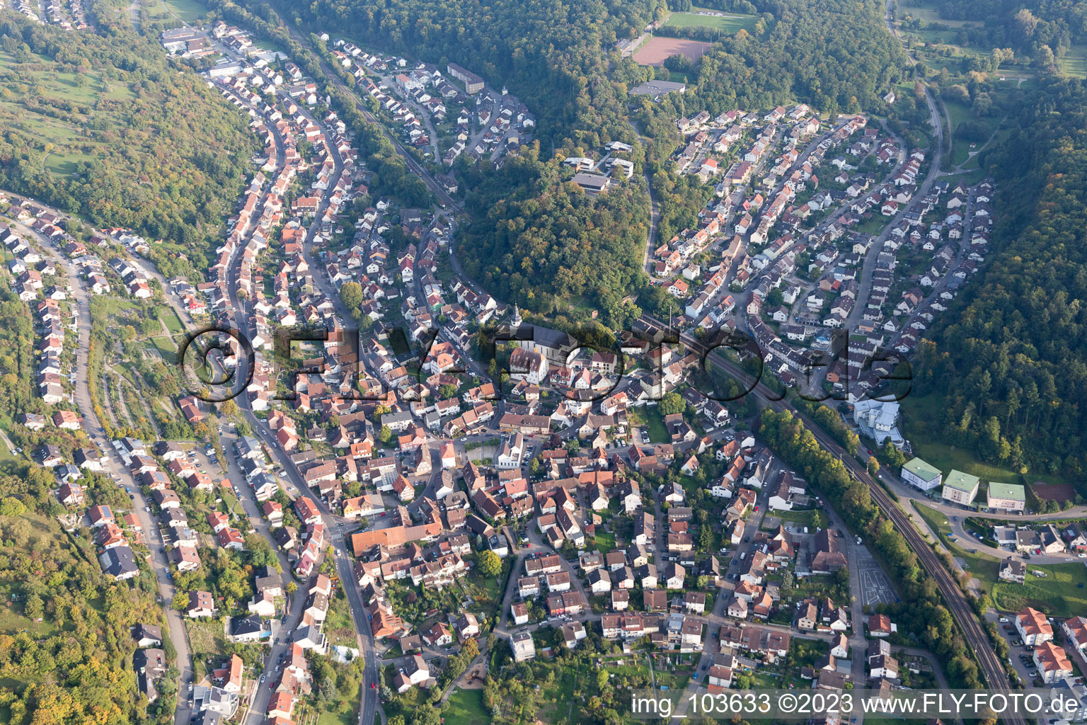 Oblique view of Ersingen in the state Baden-Wuerttemberg, Germany