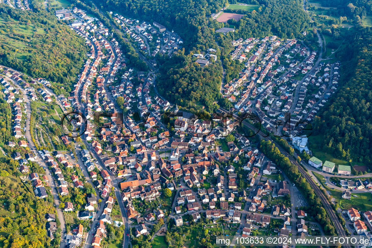 Oblique view of Ersingen in the state Baden-Wuerttemberg, Germany