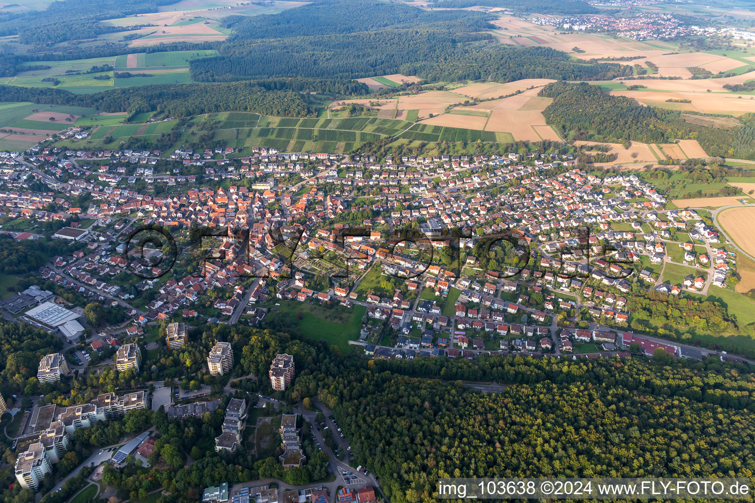 Eisingen in the state Baden-Wuerttemberg, Germany from the plane