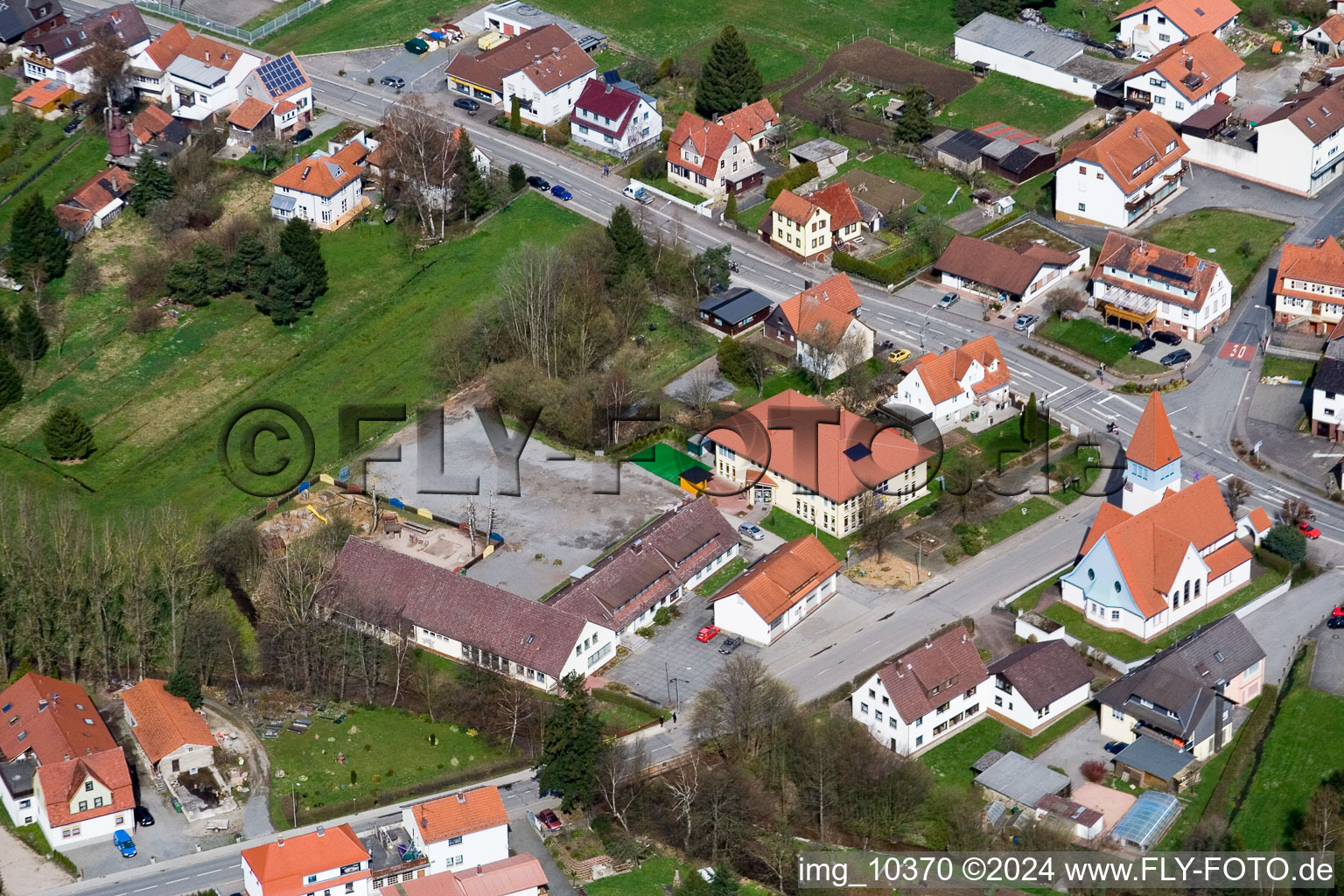 Aerial photograpy of Town View of the streets and houses of the residential areas in the district Affolterbach in Wald-Michelbach in the state Hesse