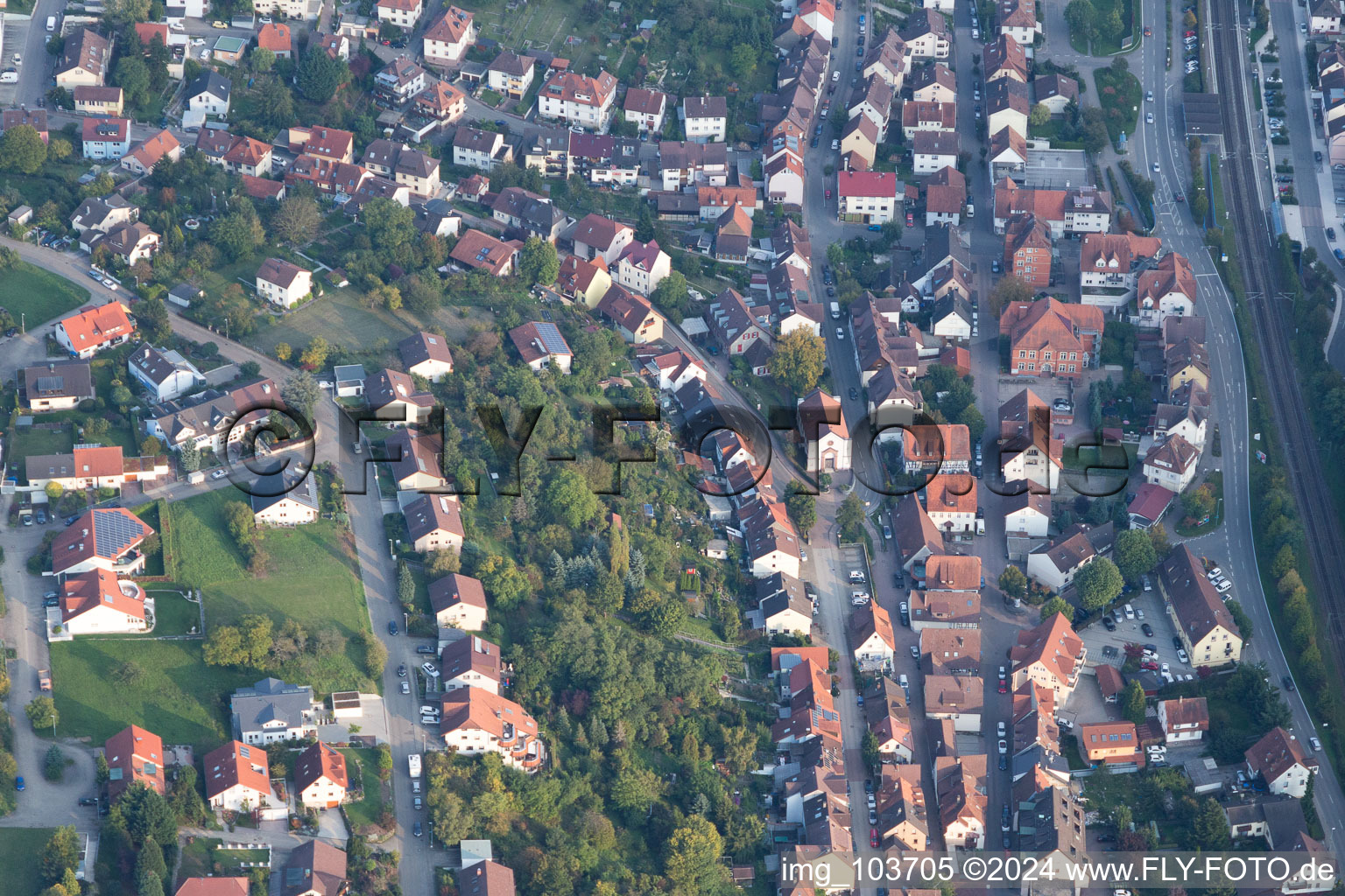 Aerial view of Ispringen in the state Baden-Wuerttemberg, Germany