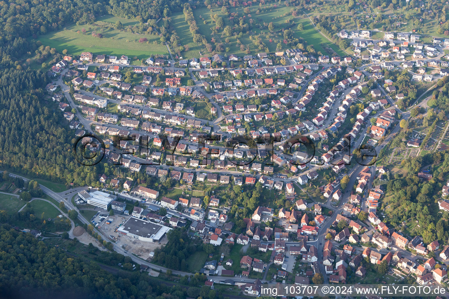 Oblique view of Ispringen in the state Baden-Wuerttemberg, Germany