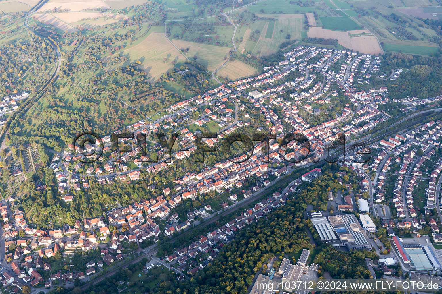 Ispringen in the state Baden-Wuerttemberg, Germany from the plane