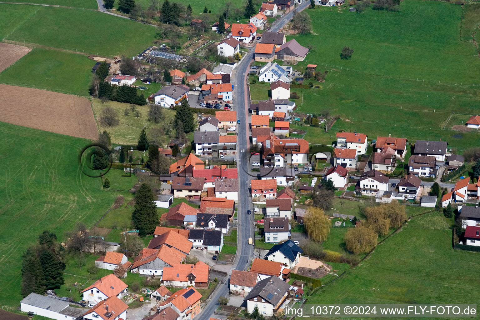 Oblique view of Town View of the streets and houses of the residential areas in the district Affolterbach in Wald-Michelbach in the state Hesse