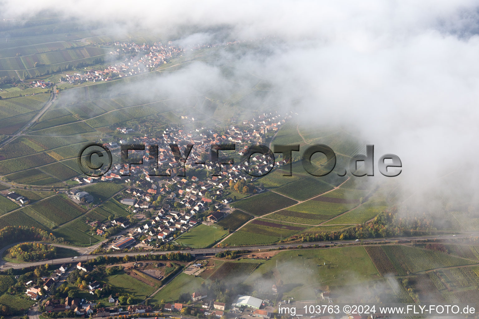 Aerial photograpy of Birkweiler in the state Rhineland-Palatinate, Germany