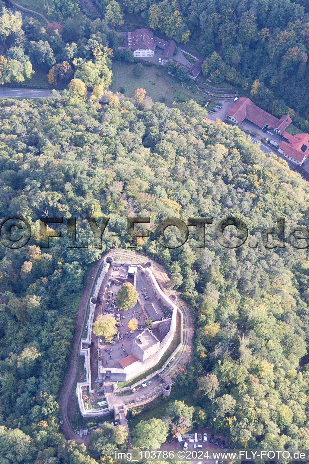 Klingenmünster in the state Rhineland-Palatinate, Germany from above