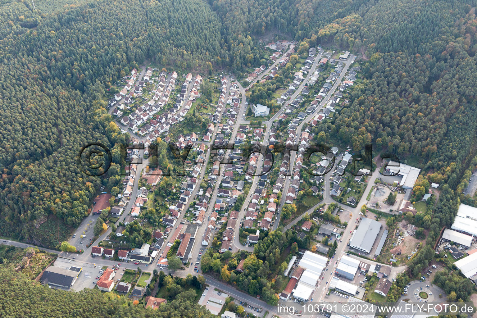 Hauenstein in the state Rhineland-Palatinate, Germany seen from a drone