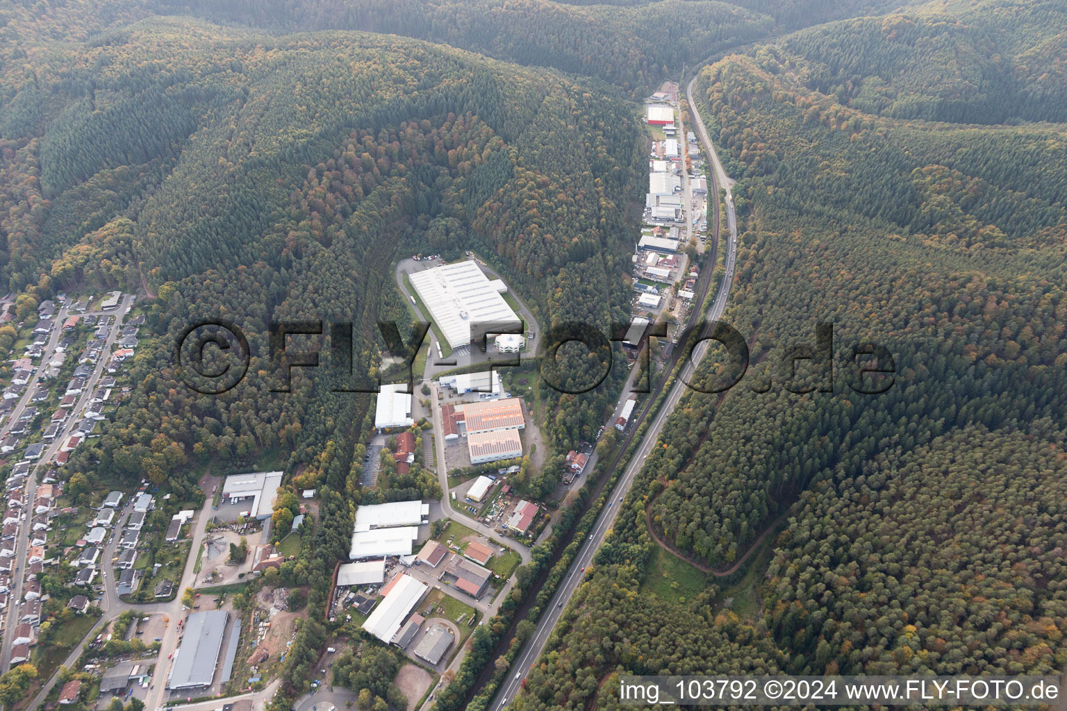 Aerial view of Hauenstein in the state Rhineland-Palatinate, Germany