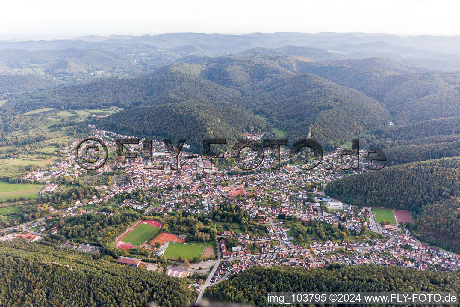 Oblique view of Hauenstein in the state Rhineland-Palatinate, Germany