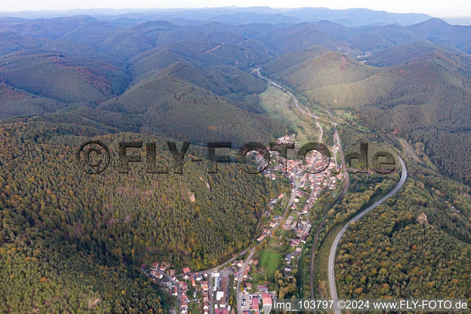 Aerial view of Wilgartswiesen in the state Rhineland-Palatinate, Germany