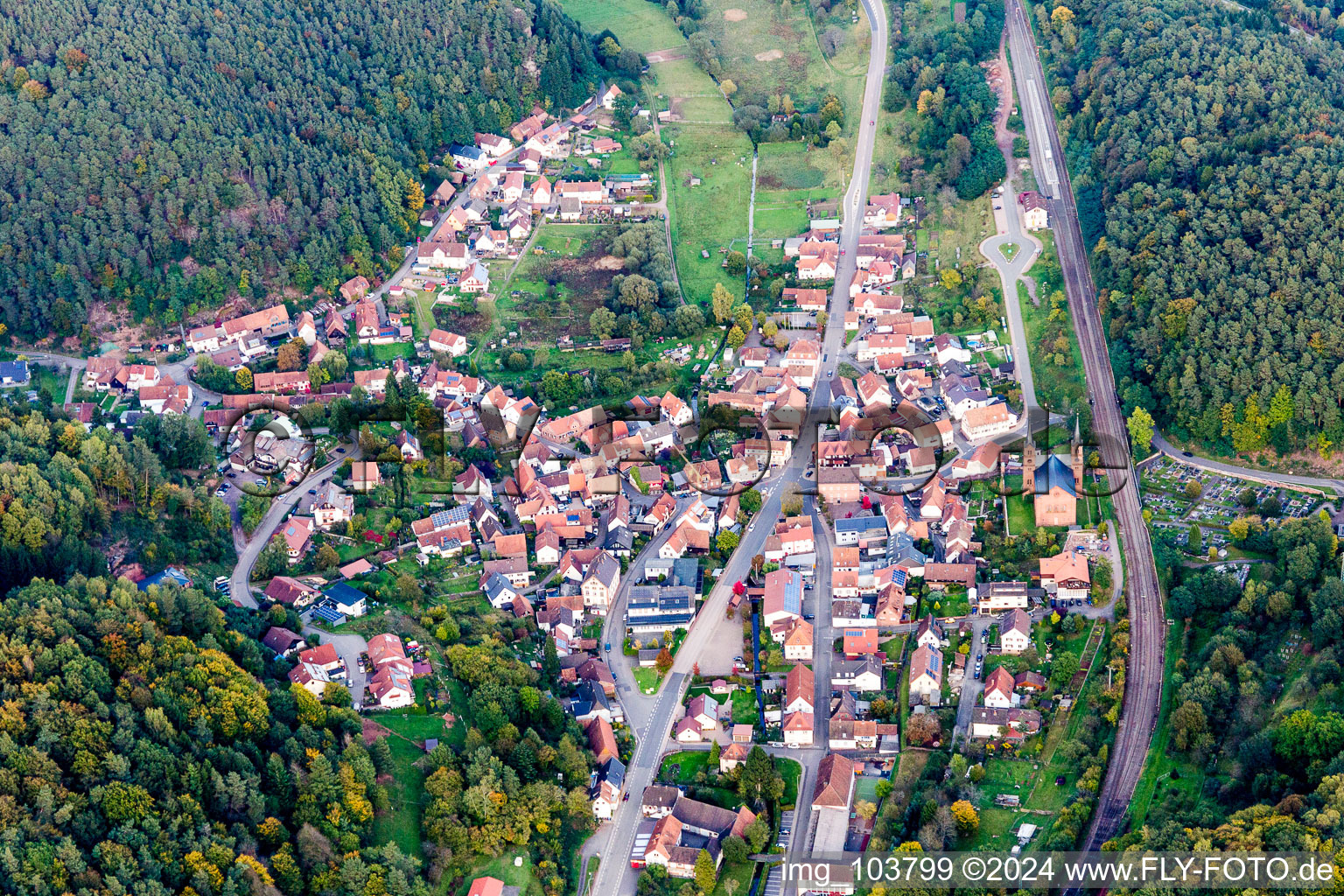 Village view in Wilgartswiesen in the state Rhineland-Palatinate, Germany