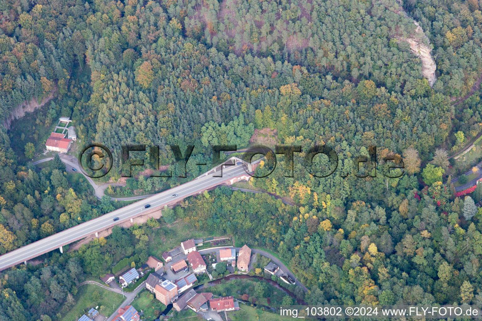 Rinnthal in the state Rhineland-Palatinate, Germany from the drone perspective