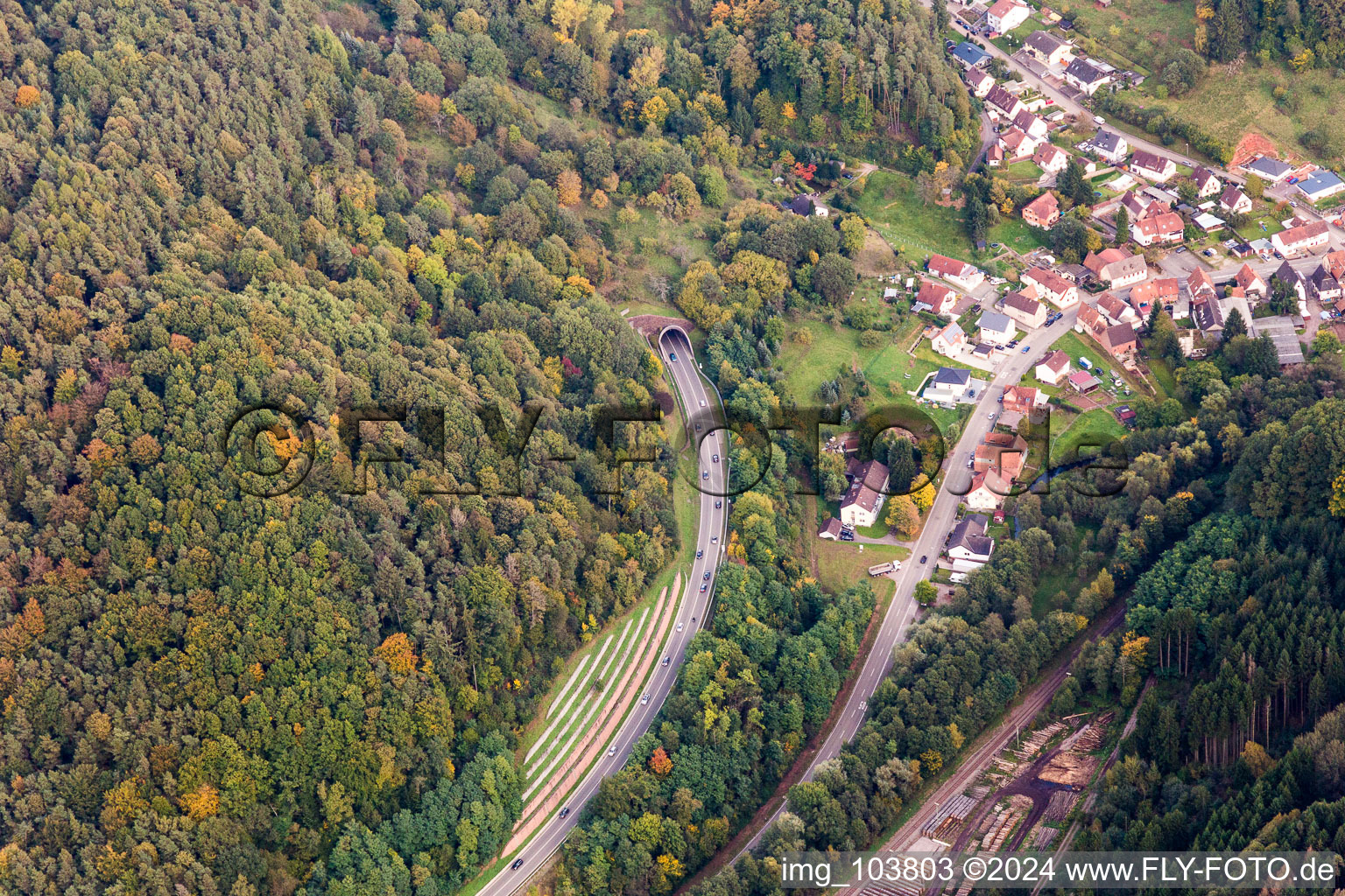 Entry and exit area of Tunnel of the B48 in Rinnthal in the state Rhineland-Palatinate, Germany