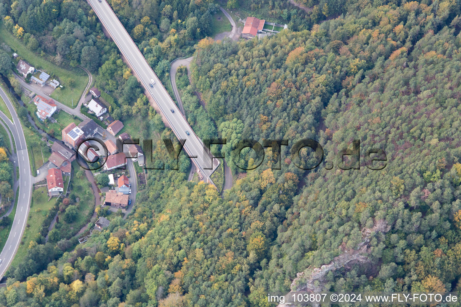 Rinnthal in the state Rhineland-Palatinate, Germany from a drone