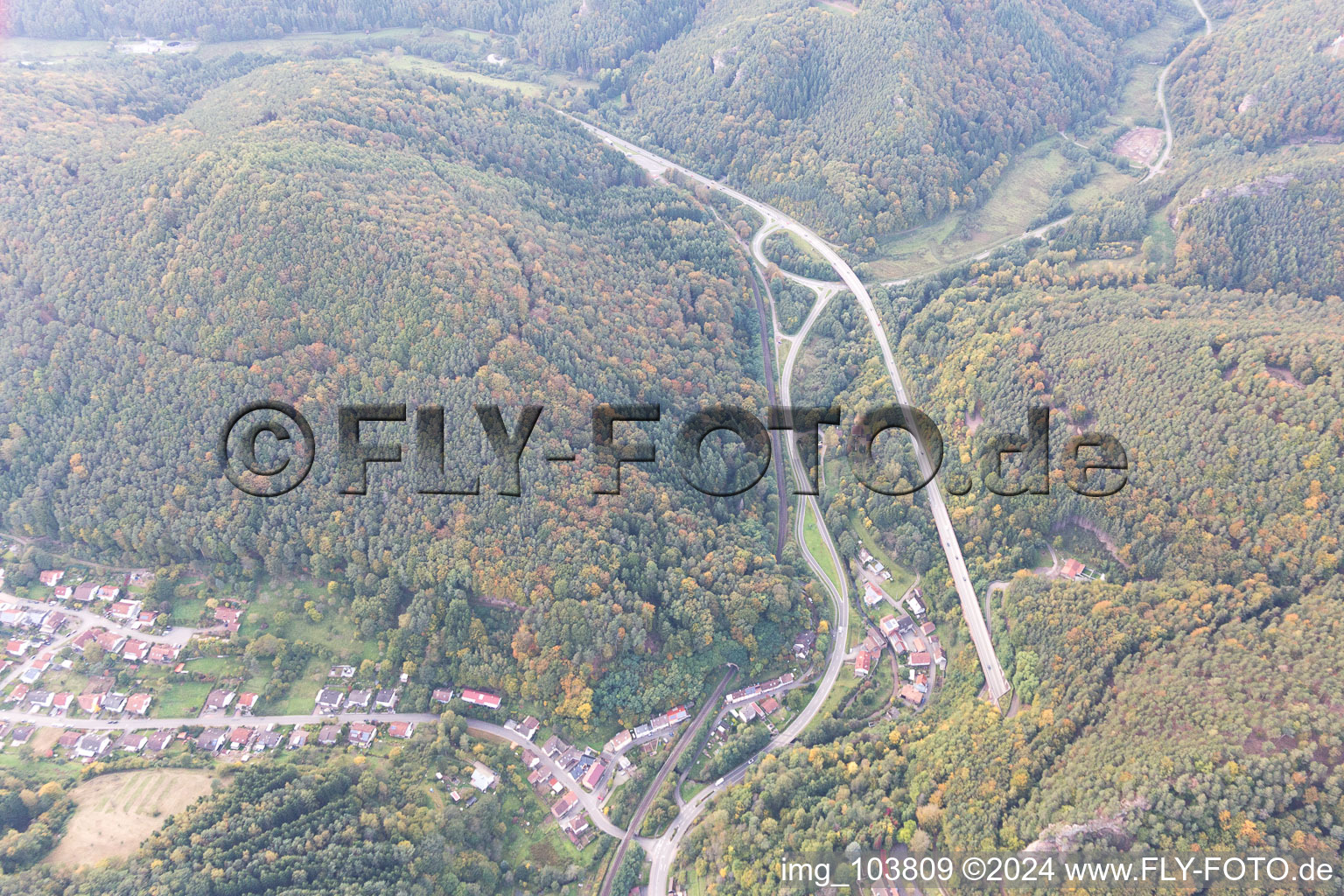 Aerial view of Rinnthal in the state Rhineland-Palatinate, Germany