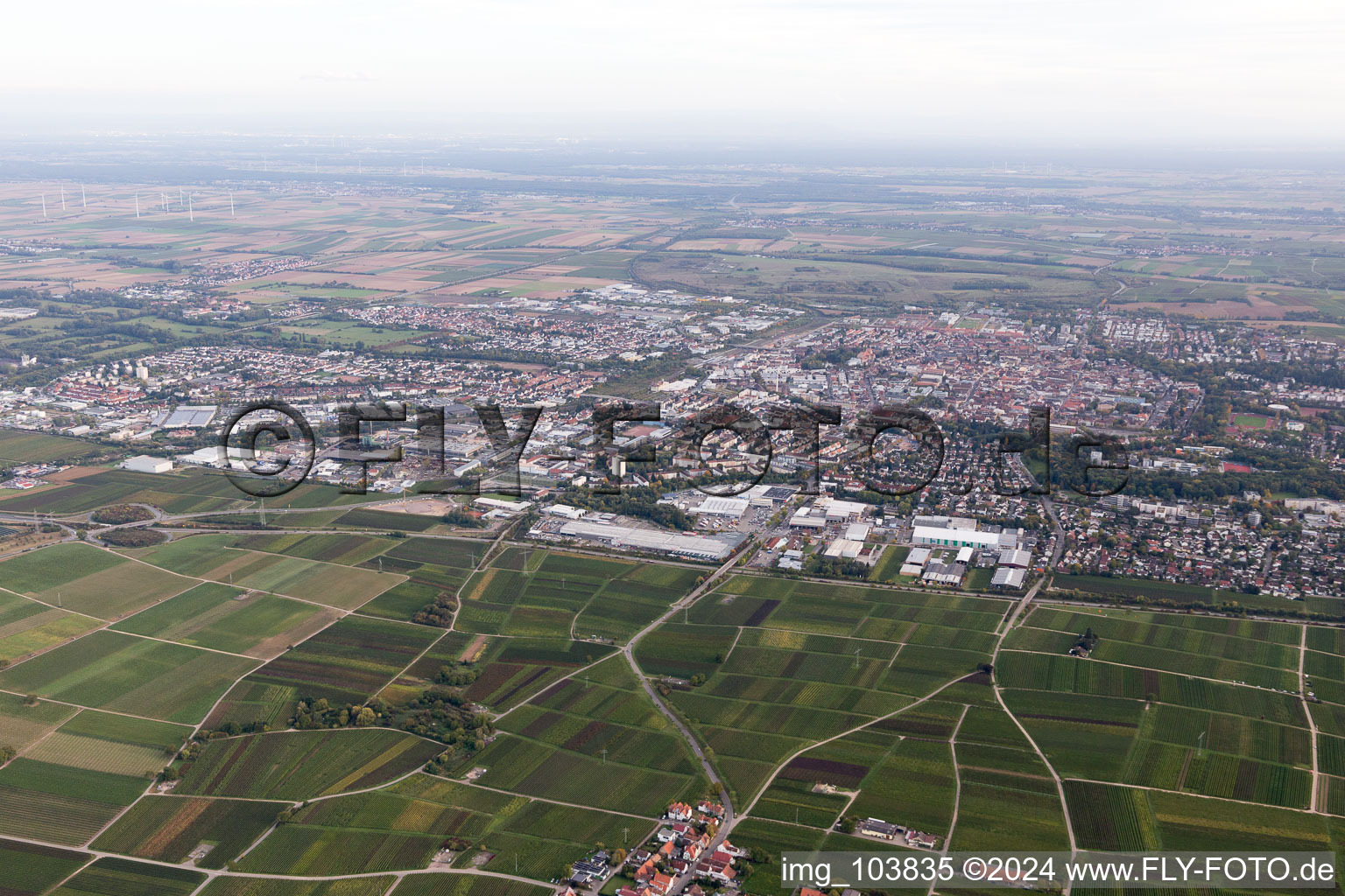 Landau-Nord in Landau in der Pfalz in the state Rhineland-Palatinate, Germany from the plane