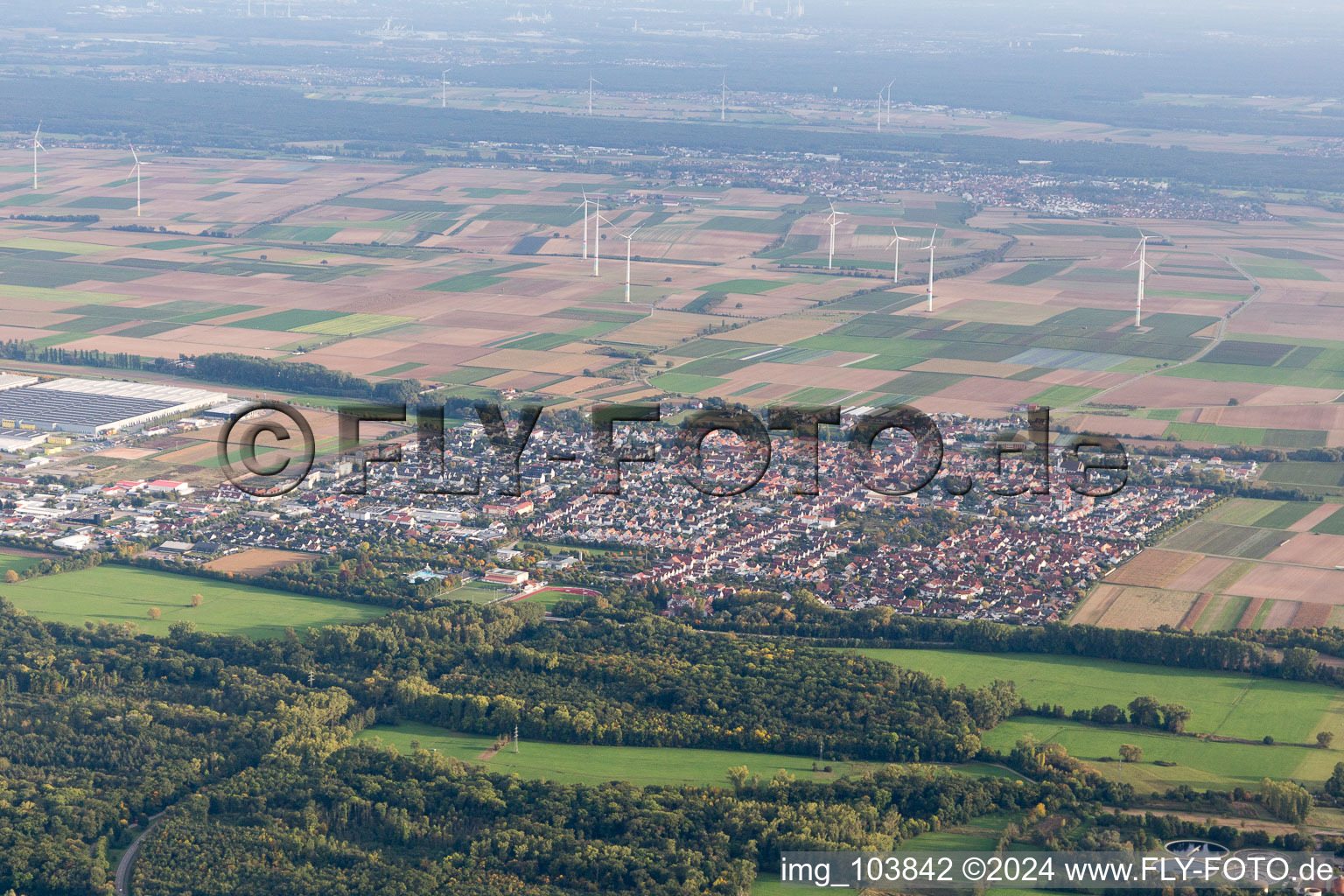 Offenbach an der Queich in the state Rhineland-Palatinate, Germany from the drone perspective