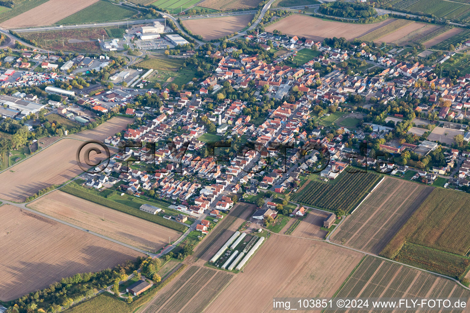 Schwegenheim in the state Rhineland-Palatinate, Germany from above