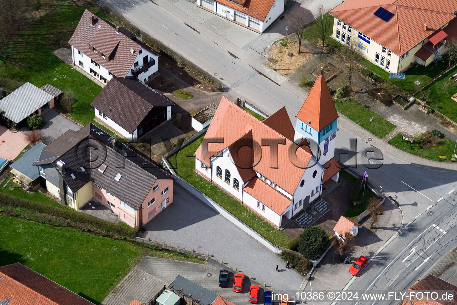 Town View of the streets and houses of the residential areas in the district Affolterbach in Wald-Michelbach in the state Hesse from above