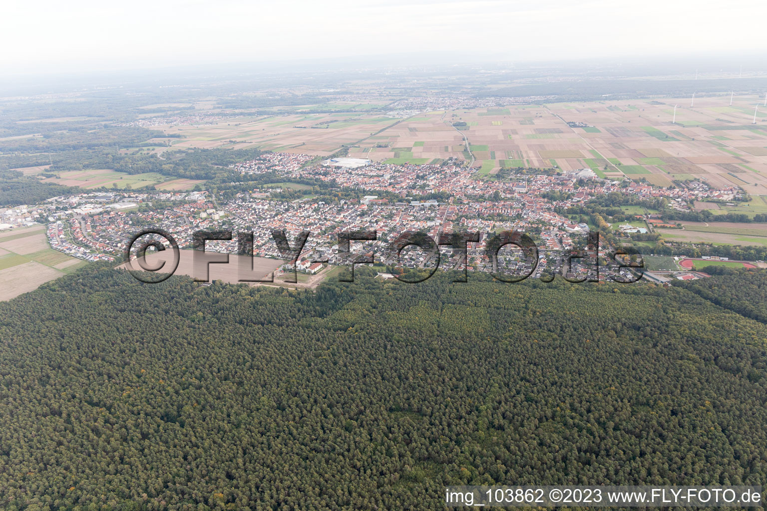 Bellheim in the state Rhineland-Palatinate, Germany seen from a drone