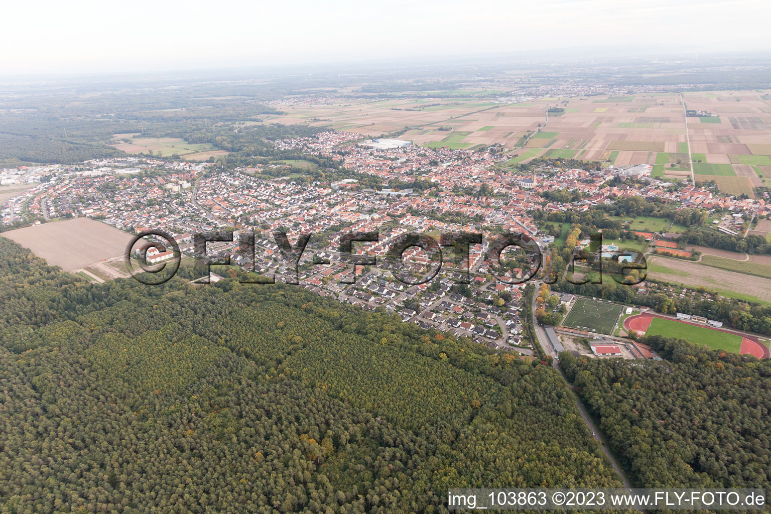 Aerial view of Bellheim in the state Rhineland-Palatinate, Germany