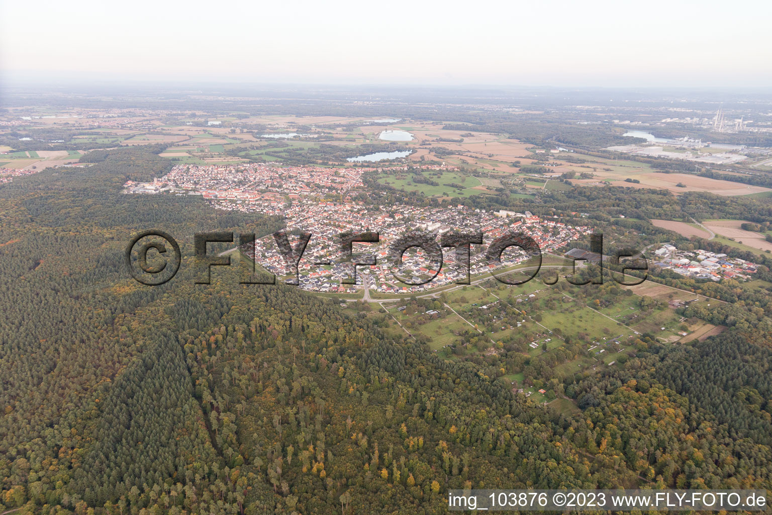 Jockgrim in the state Rhineland-Palatinate, Germany from a drone