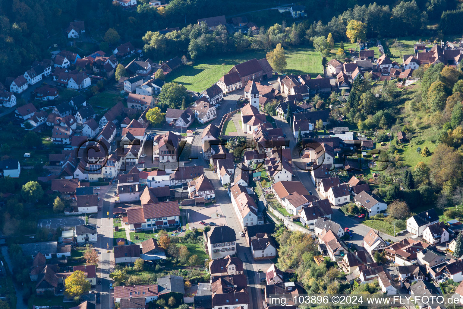 Aerial view of Bundenthal in the state Rhineland-Palatinate, Germany