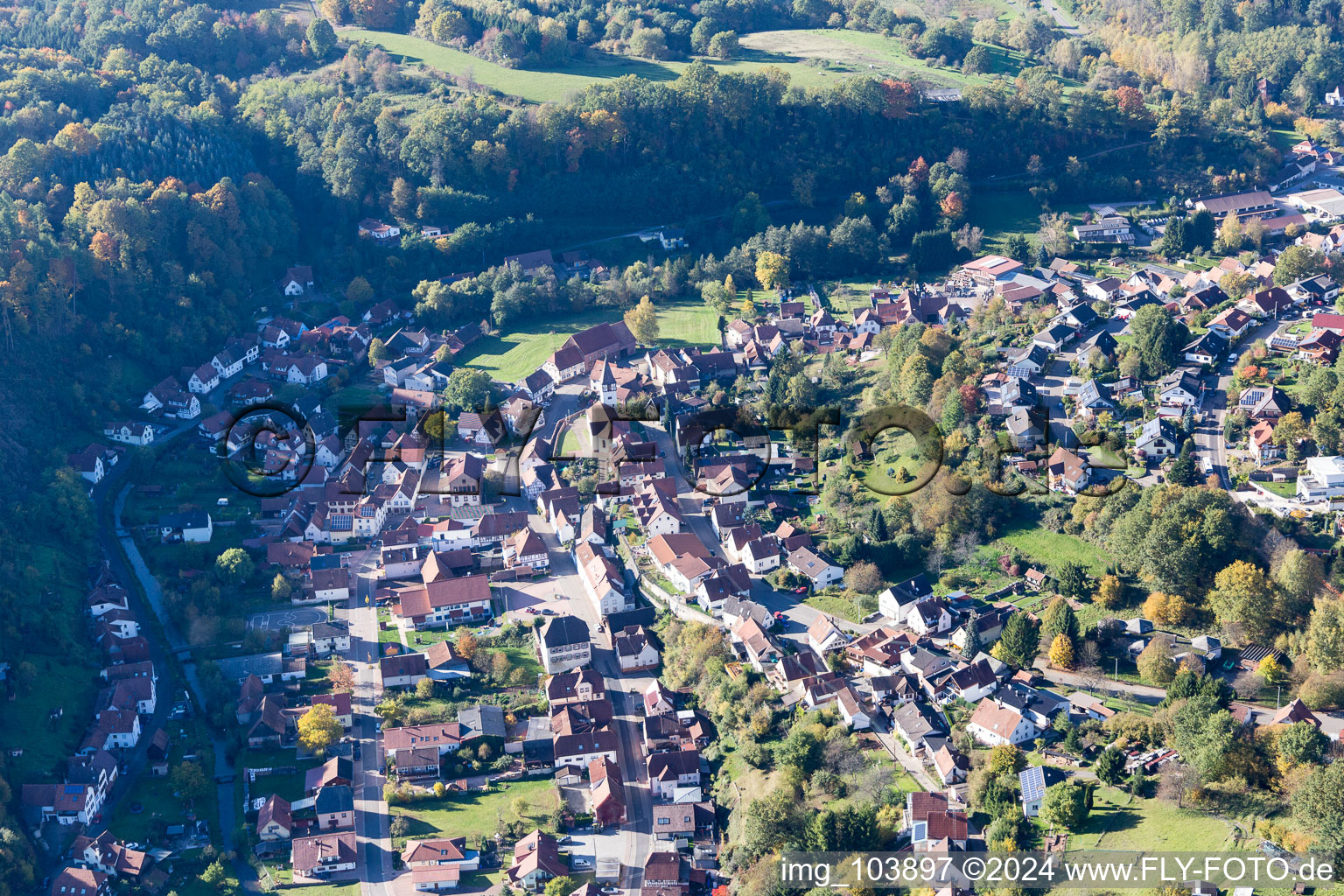 Aerial photograpy of Bundenthal in the state Rhineland-Palatinate, Germany