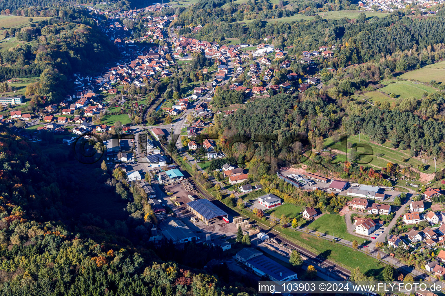 Bird's eye view of Bundenthal in the state Rhineland-Palatinate, Germany