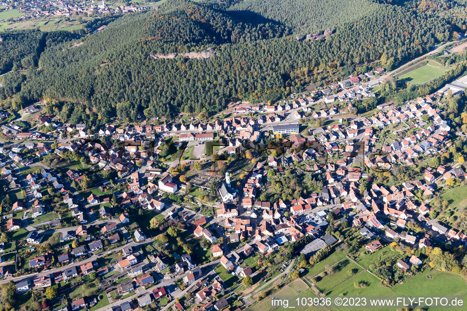 Busenberg in the state Rhineland-Palatinate, Germany seen from above