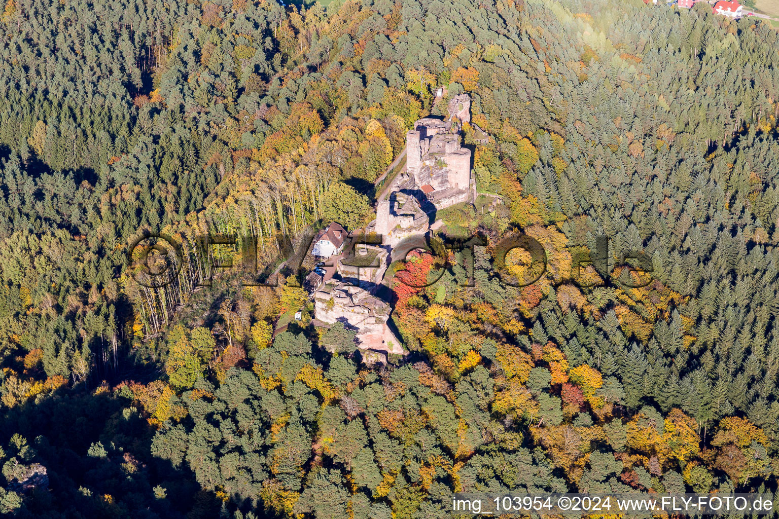 Aerial view of Dahn in the state Rhineland-Palatinate, Germany