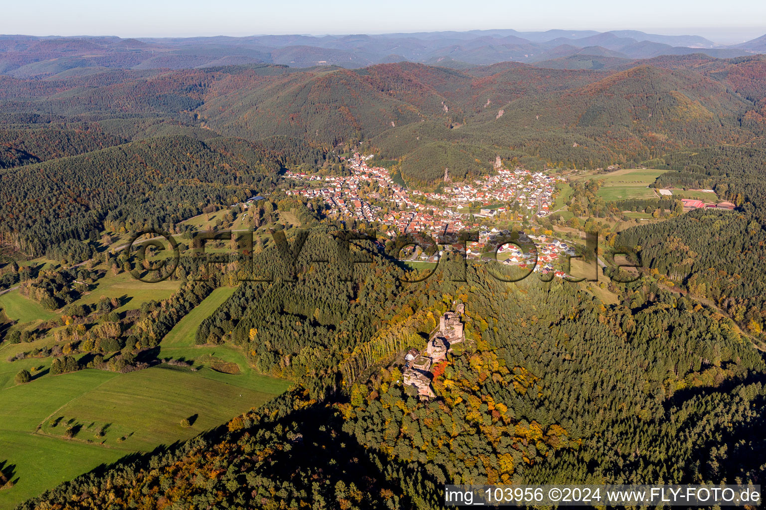 Oblique view of Dahn in the state Rhineland-Palatinate, Germany