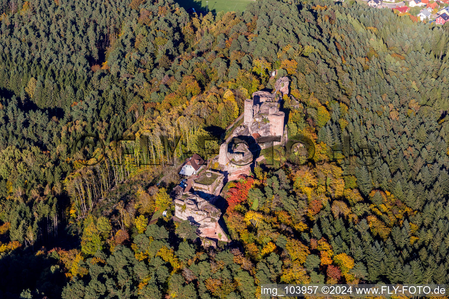 Dahn in the state Rhineland-Palatinate, Germany seen from above