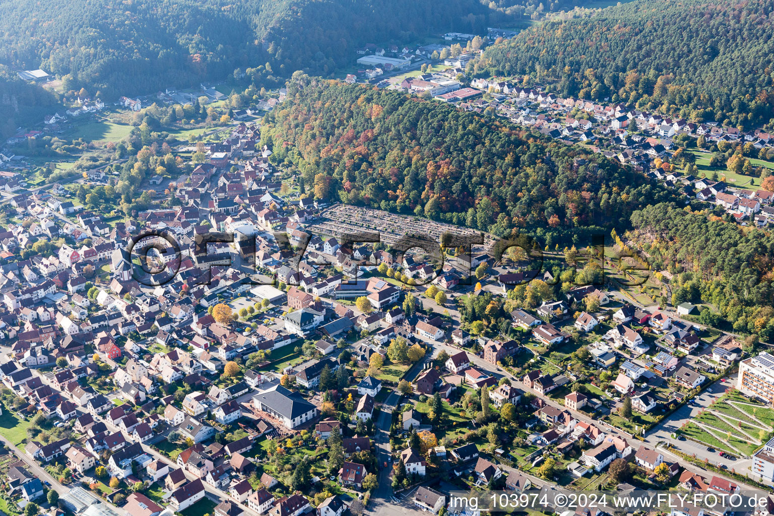 Dahn in the state Rhineland-Palatinate, Germany seen from above