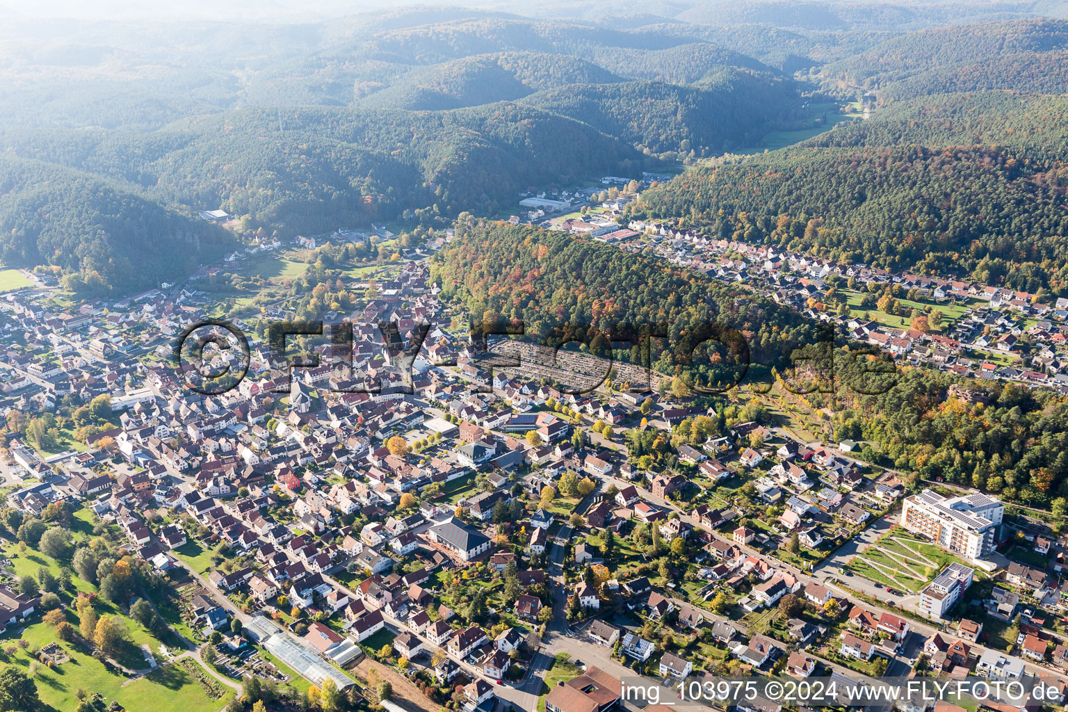 Dahn in the state Rhineland-Palatinate, Germany viewn from the air