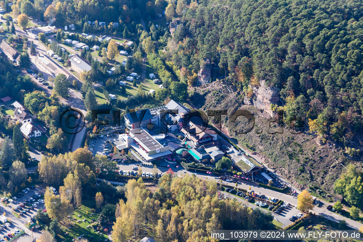 Drone image of Dahn in the state Rhineland-Palatinate, Germany