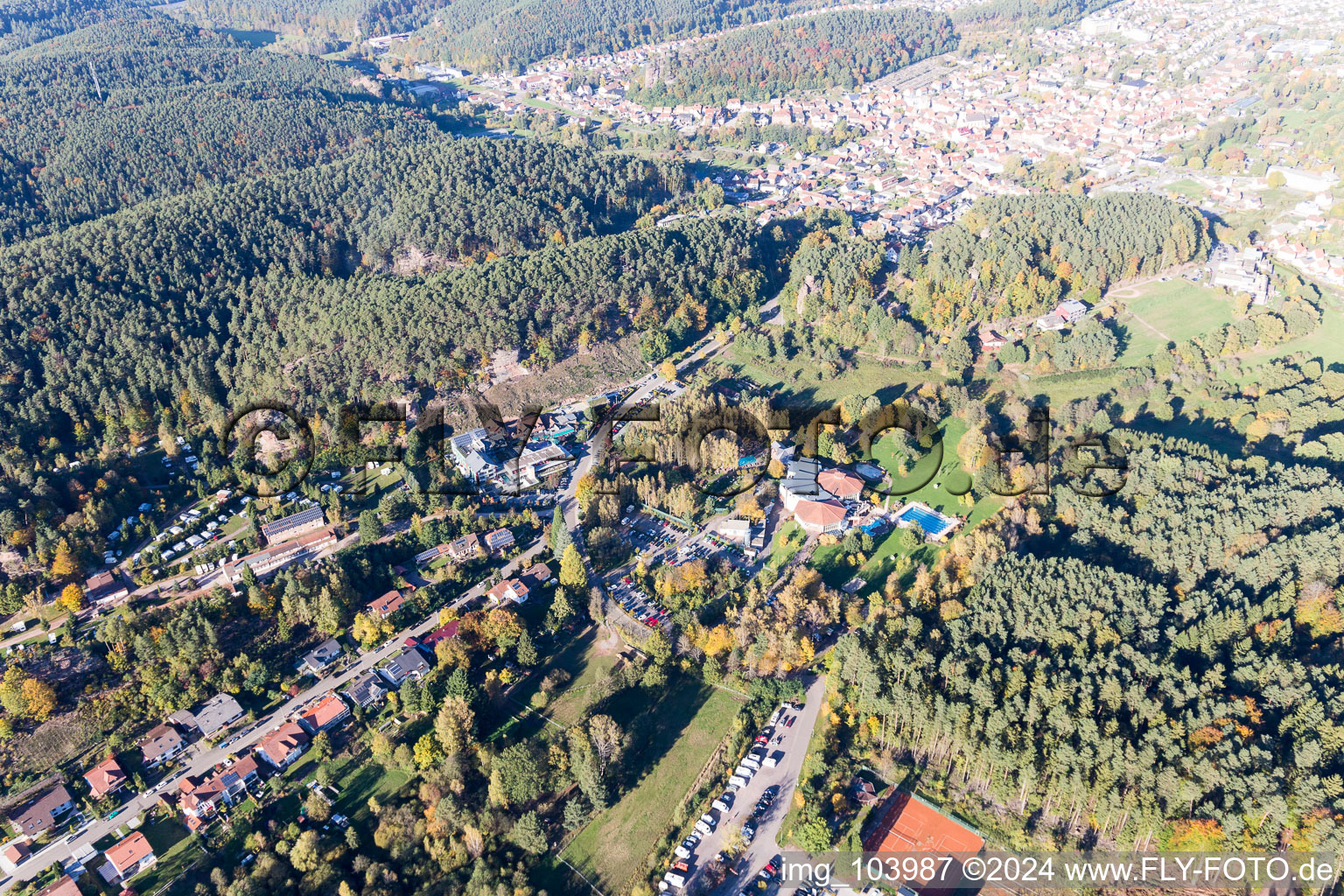 Aerial view of Dahn in the state Rhineland-Palatinate, Germany