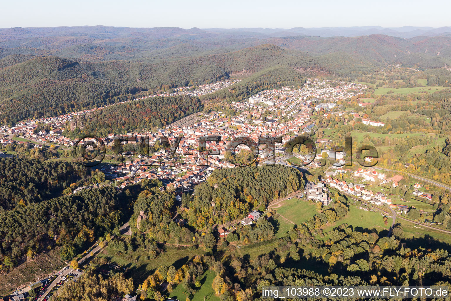 Dahn in the state Rhineland-Palatinate, Germany from above
