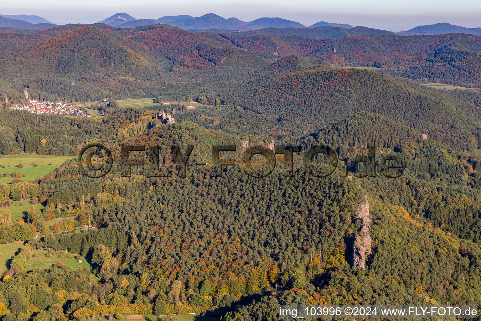 Drone recording of Dahn in the state Rhineland-Palatinate, Germany