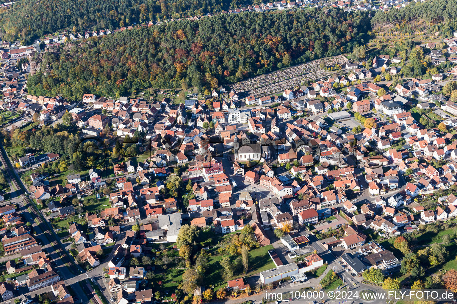 Drone recording of Dahn in the state Rhineland-Palatinate, Germany